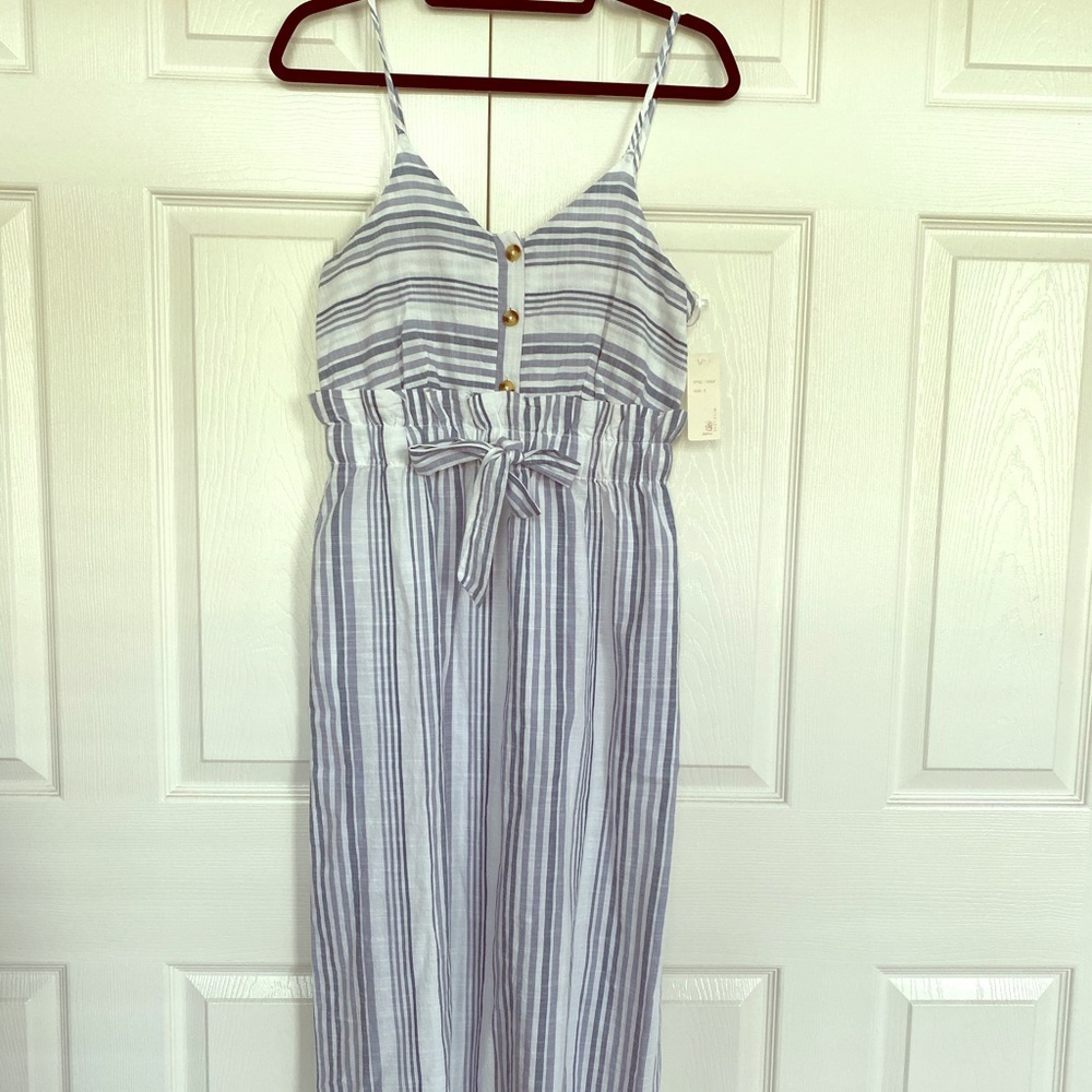 Blue and white striped dress